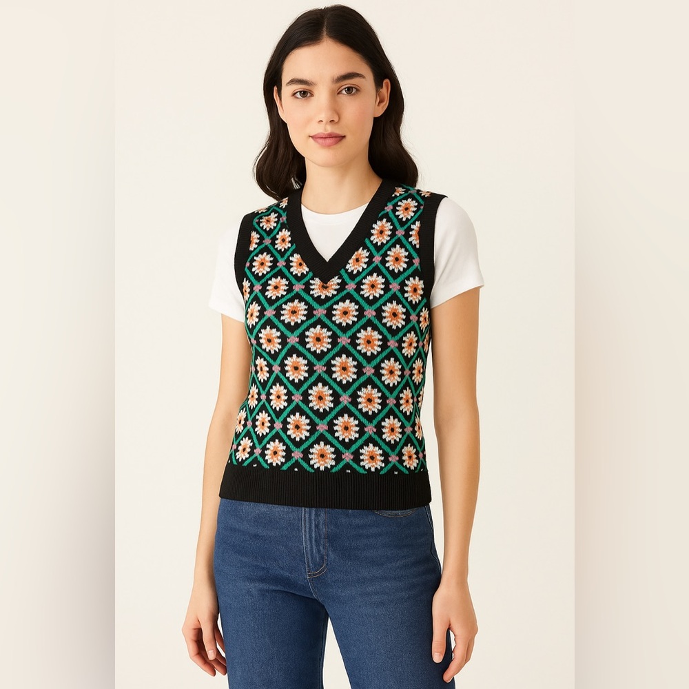 Philosophy Republic Clothing Floral Knit Sweater Vest XS NWT $68 Viscose Blend